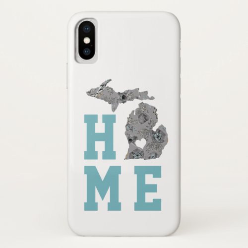 Love Home State Michigan Gray Blue Poppies Floral iPhone X Case