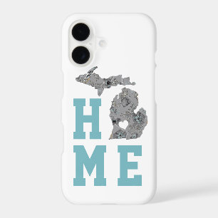Love Home State Michigan Gray Blue Poppies Floral iPhone 17 Case