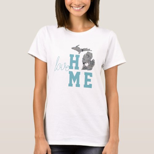 Love Home State Michigan Gray Blue Poppies T_Shirt