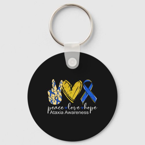 Love Hope Ataxia Awareness Blue Ribbon  Keychain