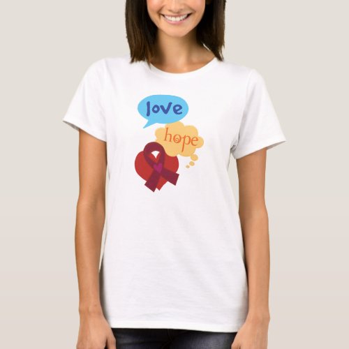 Love Hope Burgundy Ribbon T_Shirt