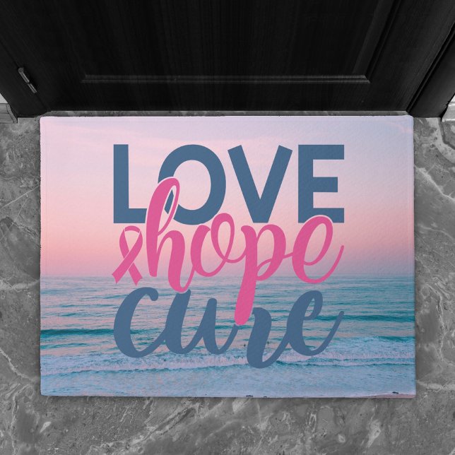 Love Hope Cure | Breast Cancer Beach Sunset Doormat (Creator Uploaded)