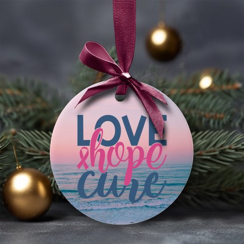 Love Hope Cure  Hand Painted Pastel Beach Sunset Ceramic Ornament