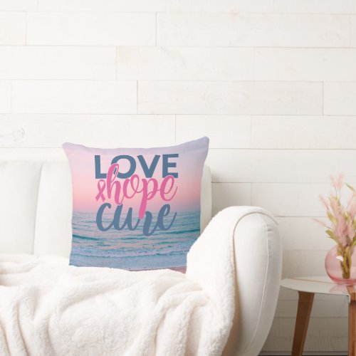 Love Hope Cure  Hand Painted Pastel Beach Sunset Throw Pillow