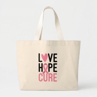Love Hope Cure Pink Ribbon Quote Large Tote Bag