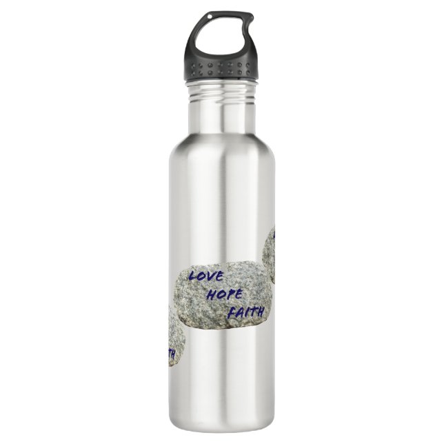 Love Hope Faith White Stones Stainless Steel Water Bottle (Front)