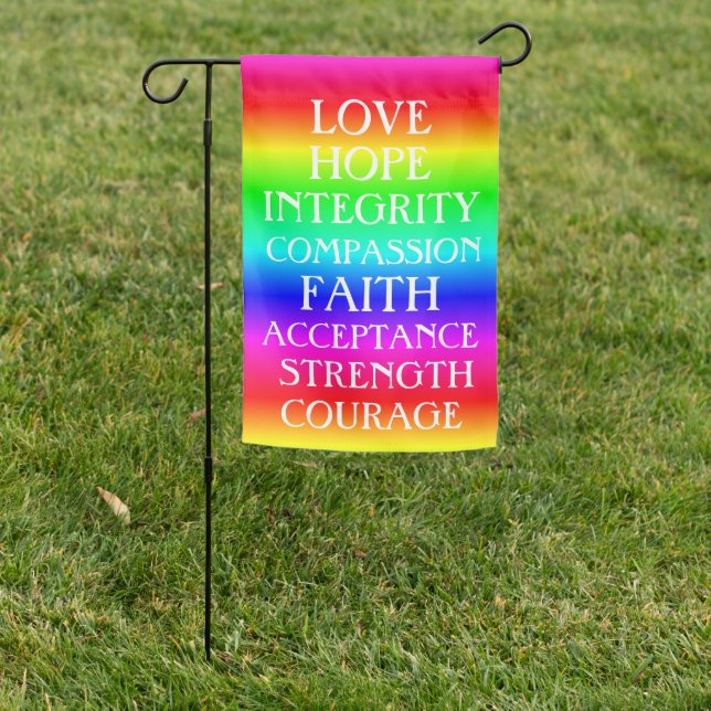 Love, Hope, Integrity Inspirational Positive Garden Flag (In SItu)