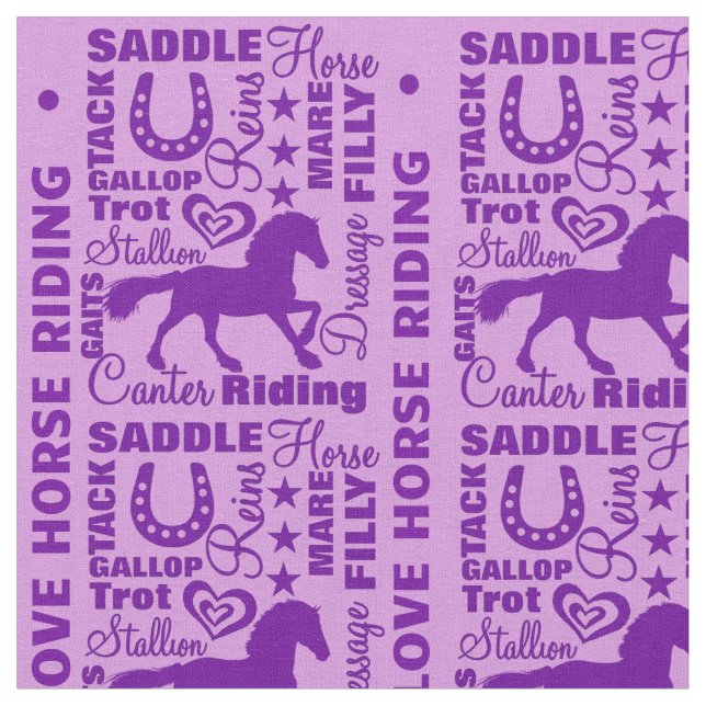 Love Horse Riding Terminology  Cute Purple Pattern Fabric (Close Up)