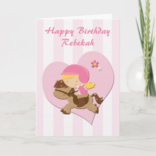 Love Horseriding Pink StripesHappy Birthday Card