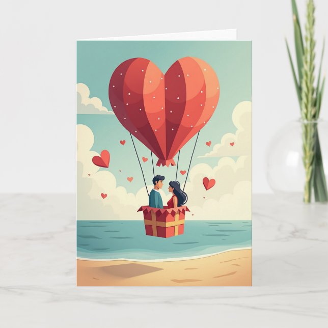 Love Hot Air Balloon Couple Card (Front)