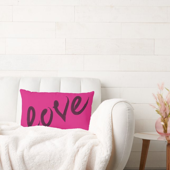 LOVE | Hot Pink and Black Watercolor Throw Pillow (Couch)