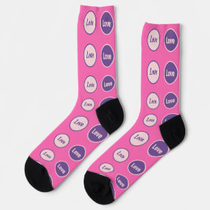 Love Hot Pink Dark Lavender Pale Pink Pattern Socks
