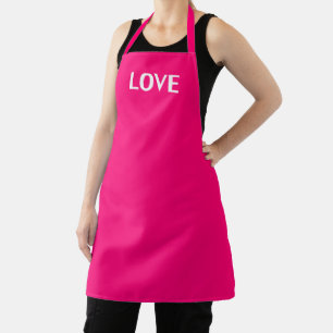 Love, hot pink fuchsia white apron