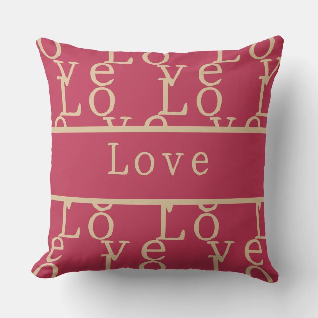 Love | Hot Pink / Magenta Gold Typography Throw Pillow (Front)