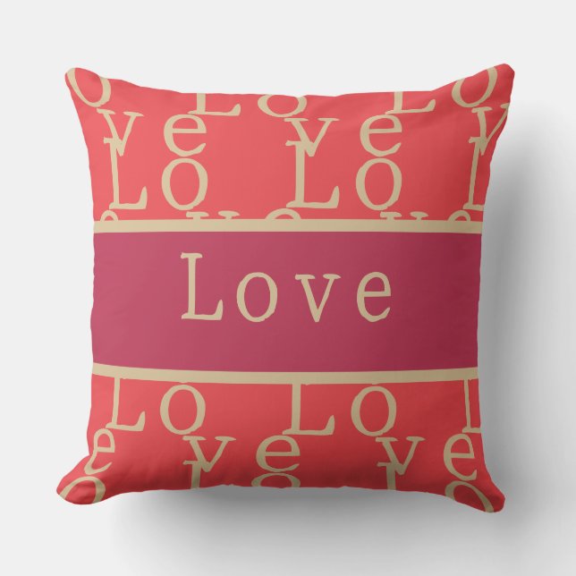 Love | Hot Pink Red Gold Typography  Throw Pillow (Front)
