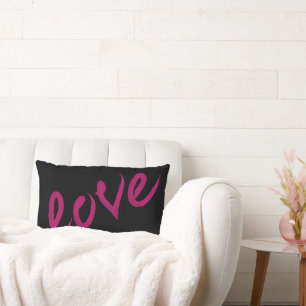 LOVE Hot Pink Watercolor on Black Throw Pillow