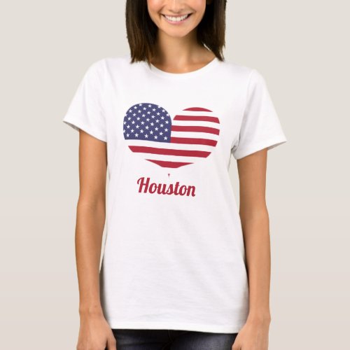 Love Houston  Heart Shaped American Flag T_Shirt