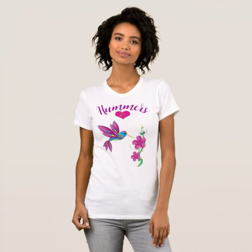 Love Hummers Abstract Hummingbird and Flowers T_Shirt