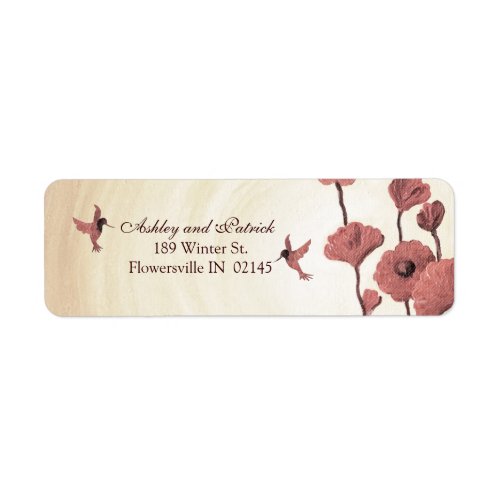 Love Hummingbirds and Painted Red Flowers Label