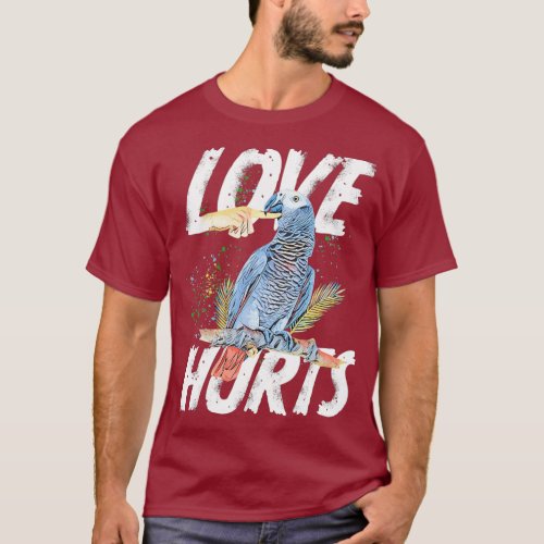 Love Hurts African Grey Parrot Biting Funny T_Shirt