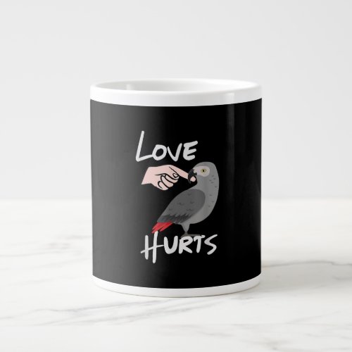 Love Hurts African Grey Parrot   Valentines Day Giant Coffee Mug