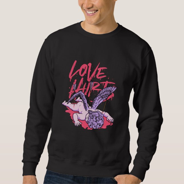 Love Hurts Broken Sad Cupid Valentines Day Emo Bro Sweatshirt (Front)