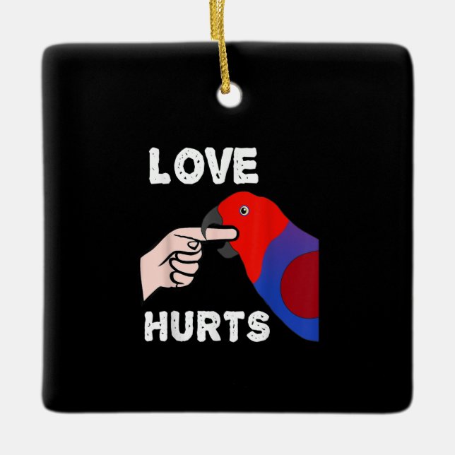 Love Hurts Female Eclectus Parrot Ceramic Ornament (Front)