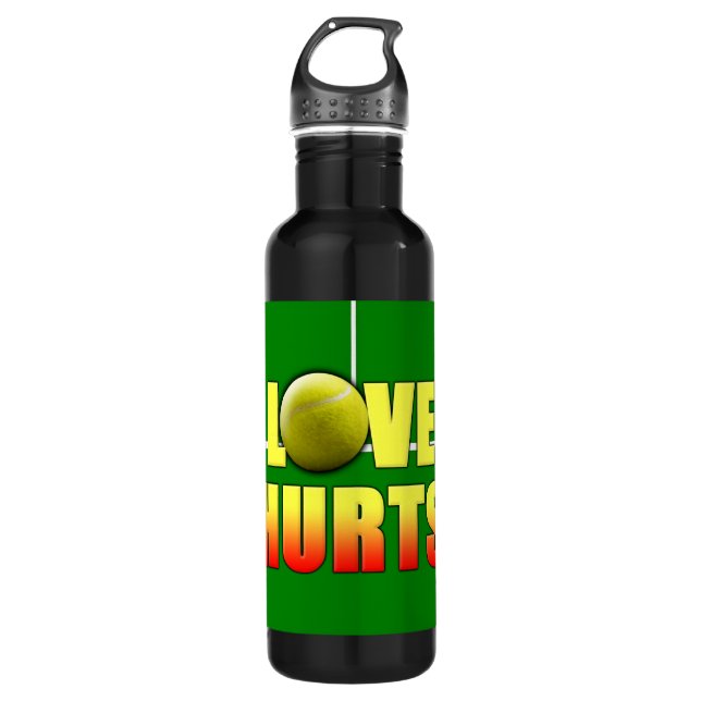 Love Hurts, Funny Tennis Stainless Steel Water Bottle (Front)