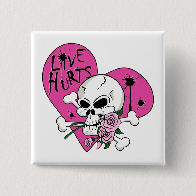 Love Hurts Skull Button (Front)
