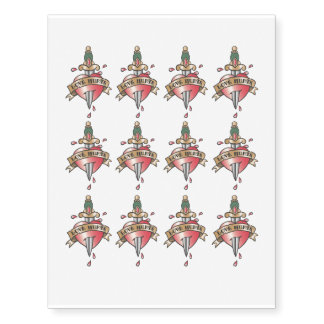 Love hurts vintage heart stabbed by sword temporary tattoos