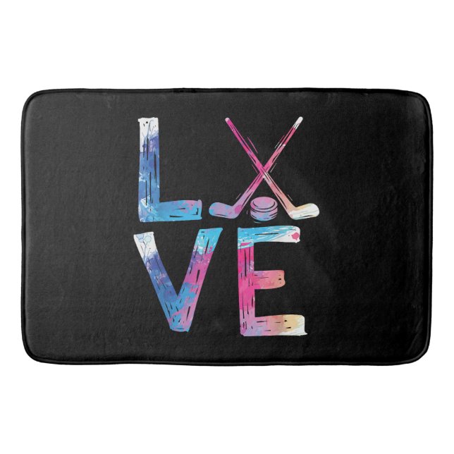 Love Ice Hockey Girls Hockey Gifts Womens Ice Hock Bath Mat (Front)