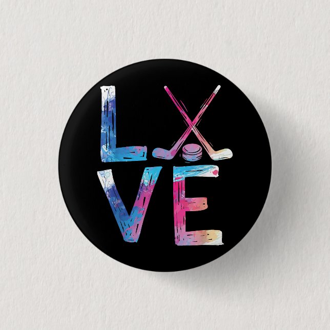 Love Ice Hockey Girls Hockey Gifts Womens Ice Hock Button (Front)