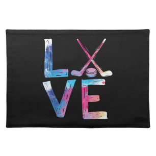 Love Ice Hockey Girls Hockey Gifts Womens Ice Hock Cloth Placemat