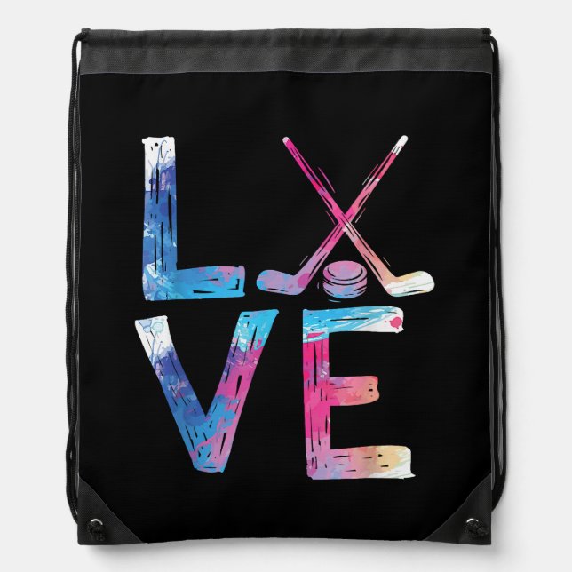 Love Ice Hockey Girls Hockey Gifts Womens Ice Hock Drawstring Bag (Front)