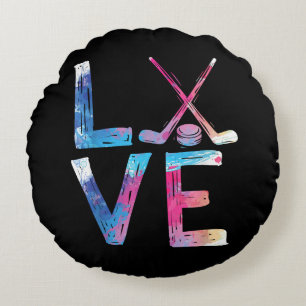 Love Ice Hockey Girls Hockey Gifts Womens Ice Hock Round Pillow