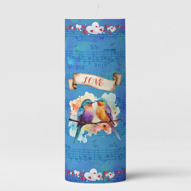 Love Illuminated Birds Pillar Candle (Front)