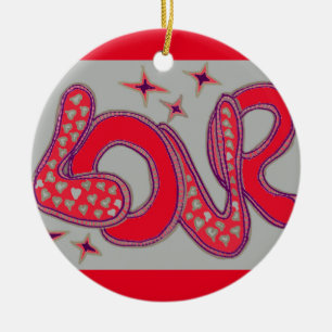 Love in 1960s style ceramic ornament