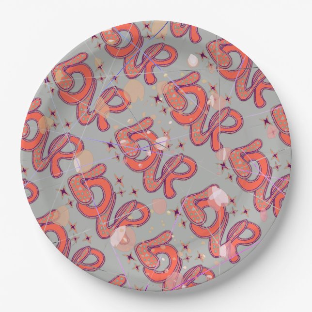 Love in 1960s style & confetti paper plates (Front)