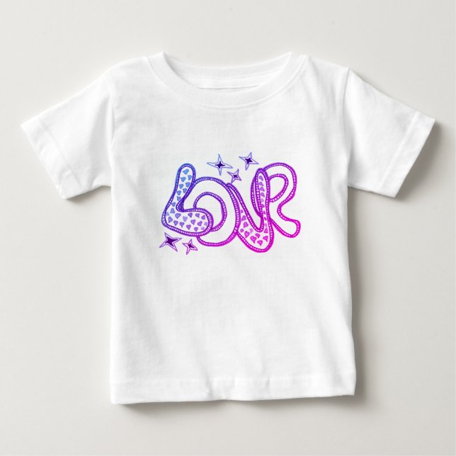 Love in 1960s style in cartoon letters & stars baby T-Shirt (Front)