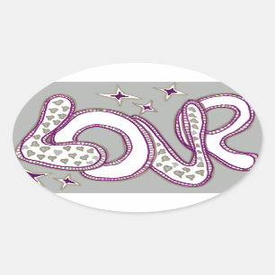 Love in 1960s style oval sticker
