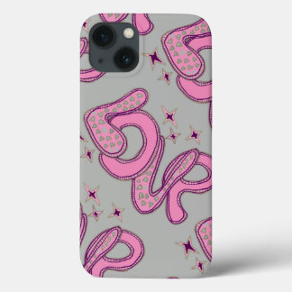 Love in 1960s style pink & grey iPhone 13 case