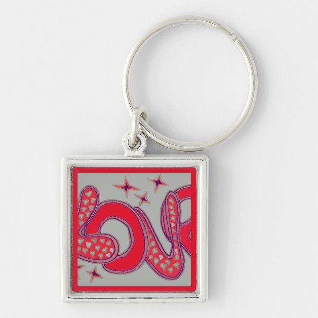 Love in 1960s style, red & grey keychain (Front)