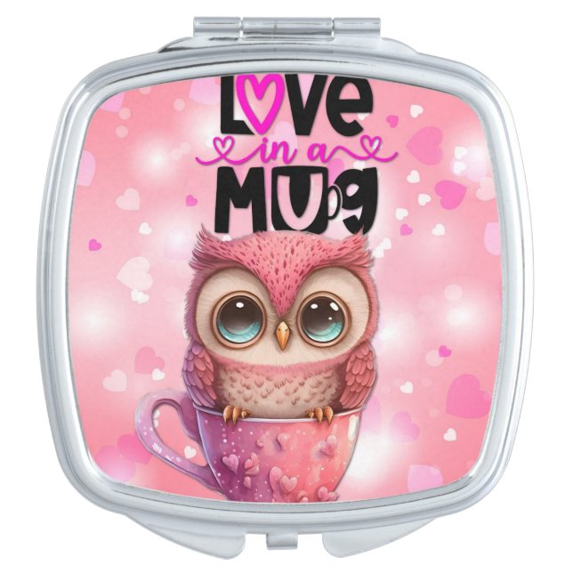 Love in a Mug Cute Pink Owl  Compact Mirror (Front)