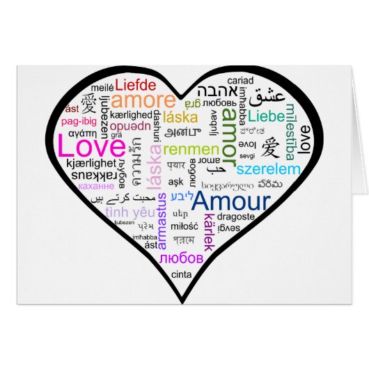 Love in all languages Heart Cards (Front Horizontal)