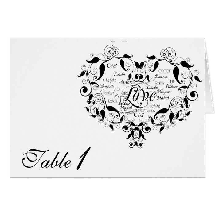 Love in Any Language in Black Table Number Card