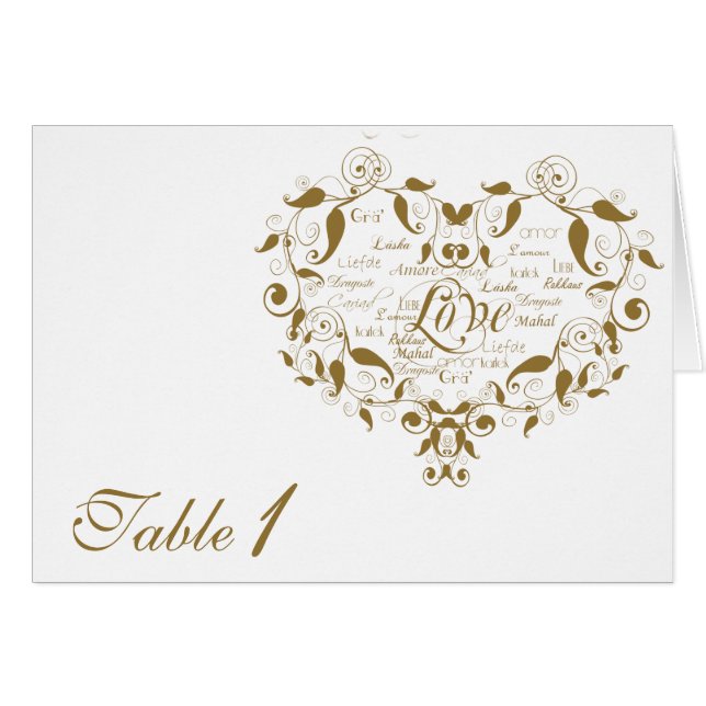 Love in Any Language in Gold Table Number (Front Horizontal)