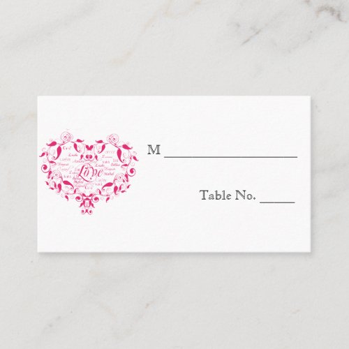 Love in Any Language in Pink Wedding Place Cards Business Cards