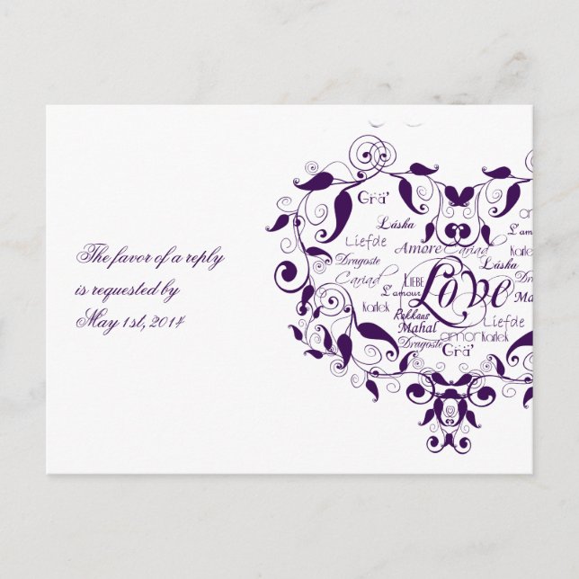 Love in Any Language in Purple RSVP Postcard (Front)
