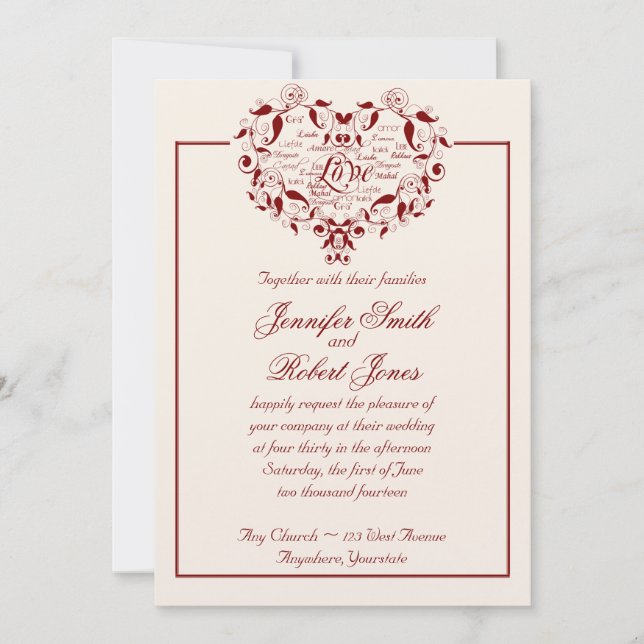 Love in Any Language in Red Wedding Invitation (Front)