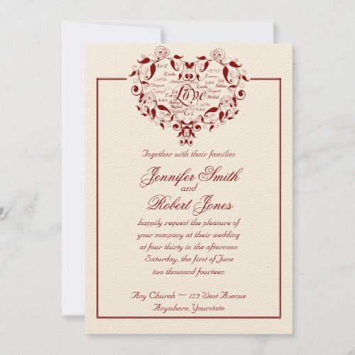 Love in Any Language in Red Wedding Invitation